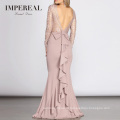 Lace Long Sleeve Bow Detail Formal Elegant Pink Evening Dresses Turkey